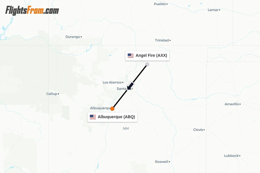 Flights from Angel Fire to Albuquerque route map