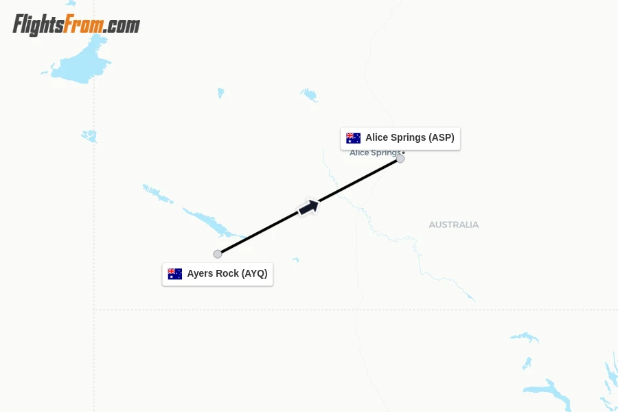 Flights from Ayers Rock to Alice Springs route map