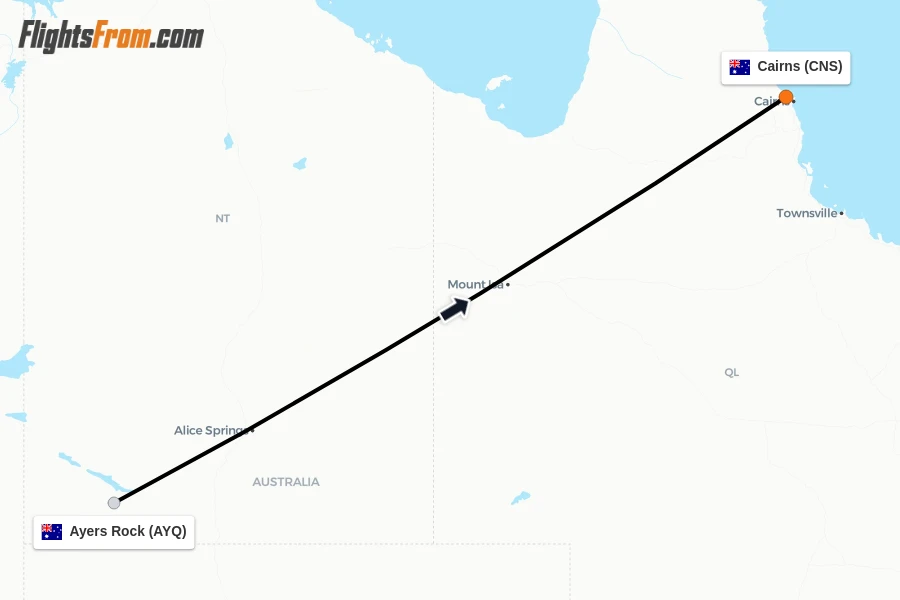 Flights from Ayers Rock to Cairns route map