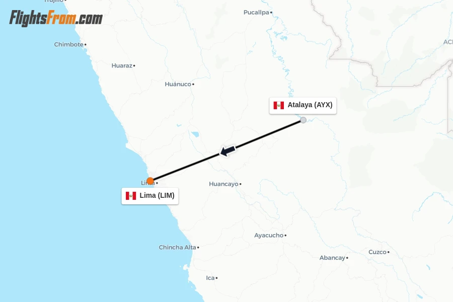 Flights from Atalaya to Lima route map