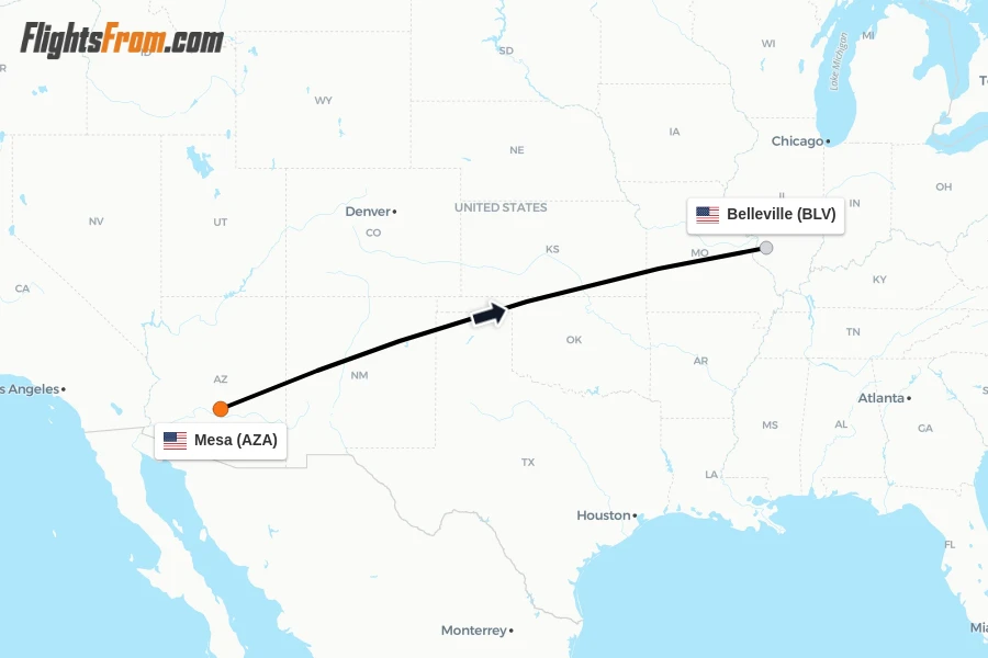 Flights from Mesa to Belleville route map