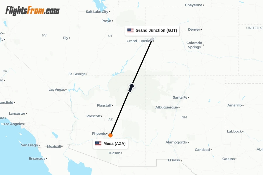Flights from Mesa to Grand Junction route map