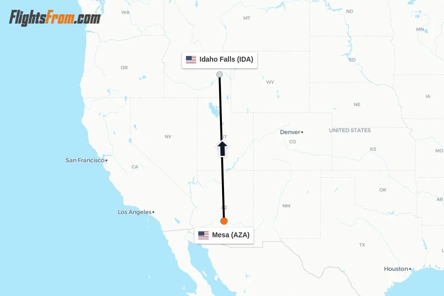 Flights from Mesa to Idaho Falls route map