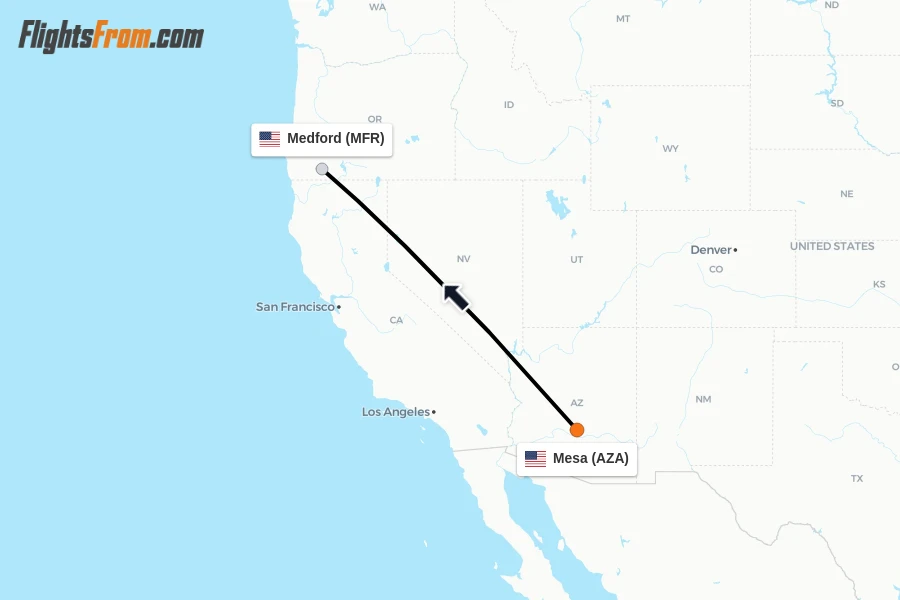 Flights from Mesa to Medford route map