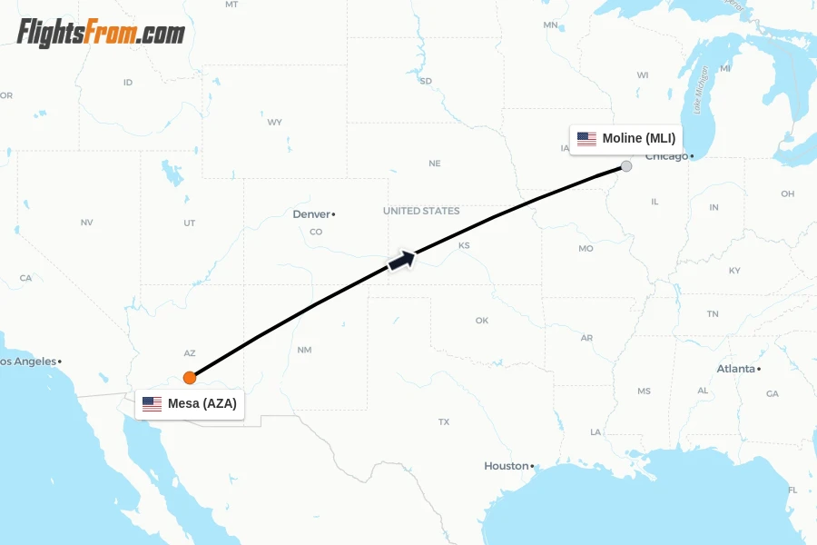 Flights from Mesa to Moline route map