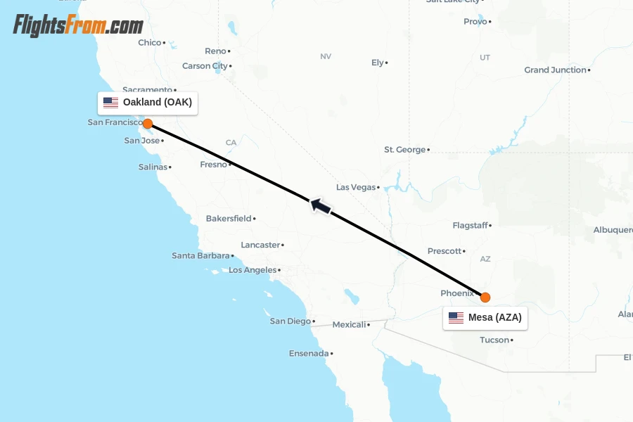 Flights from Mesa to Oakland route map