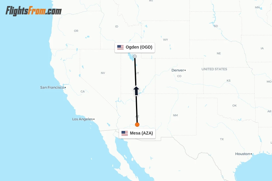 Flights from Mesa to Ogden route map