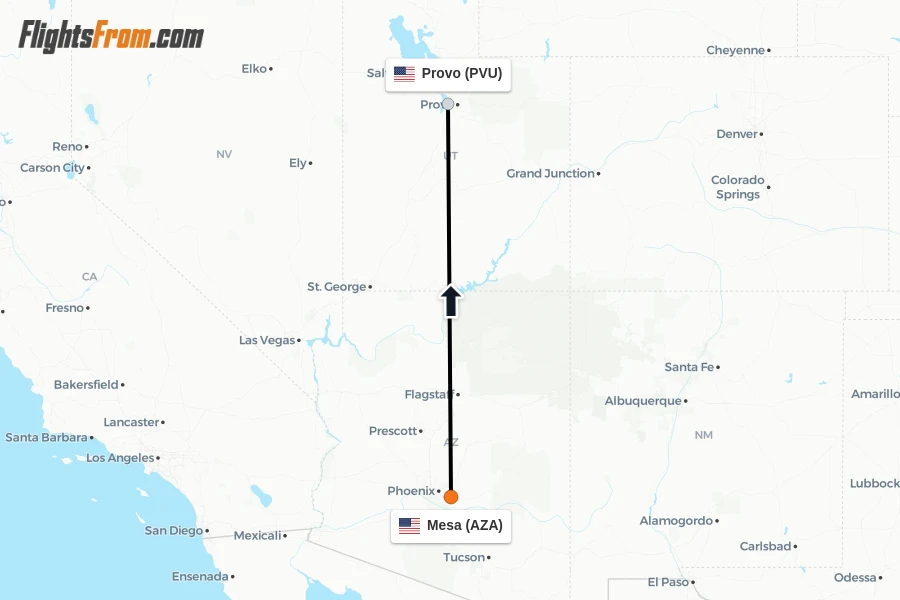 Flights from Mesa to Provo route map