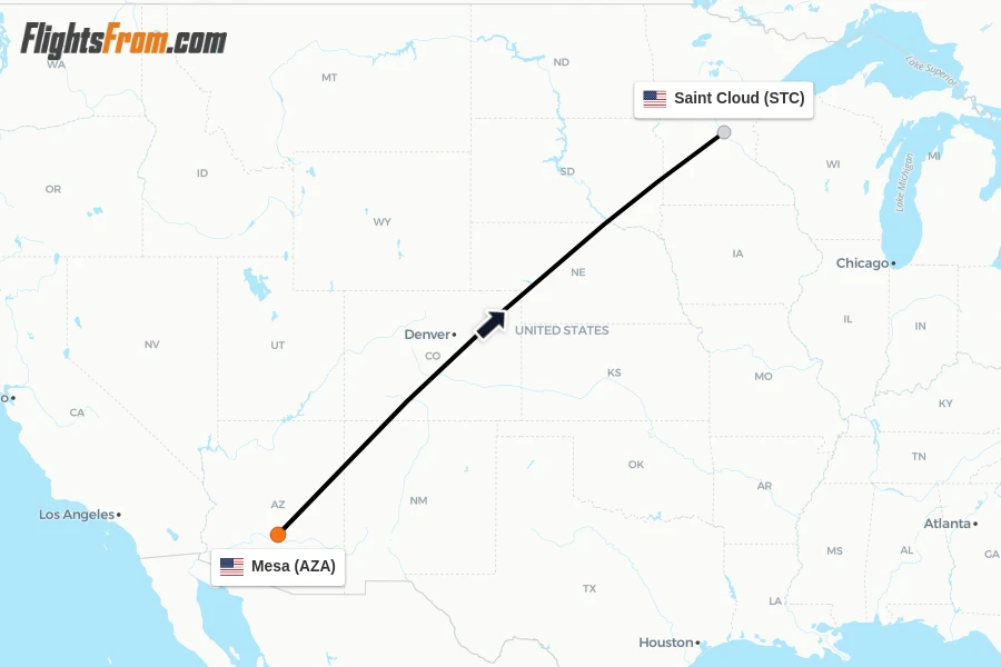 Flights from Mesa to Saint Cloud route map