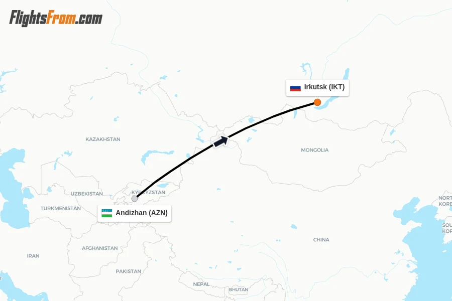 Flights from Andizhan to Irkutsk route map