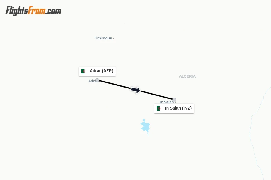 Flights from Adrar to In Salah route map