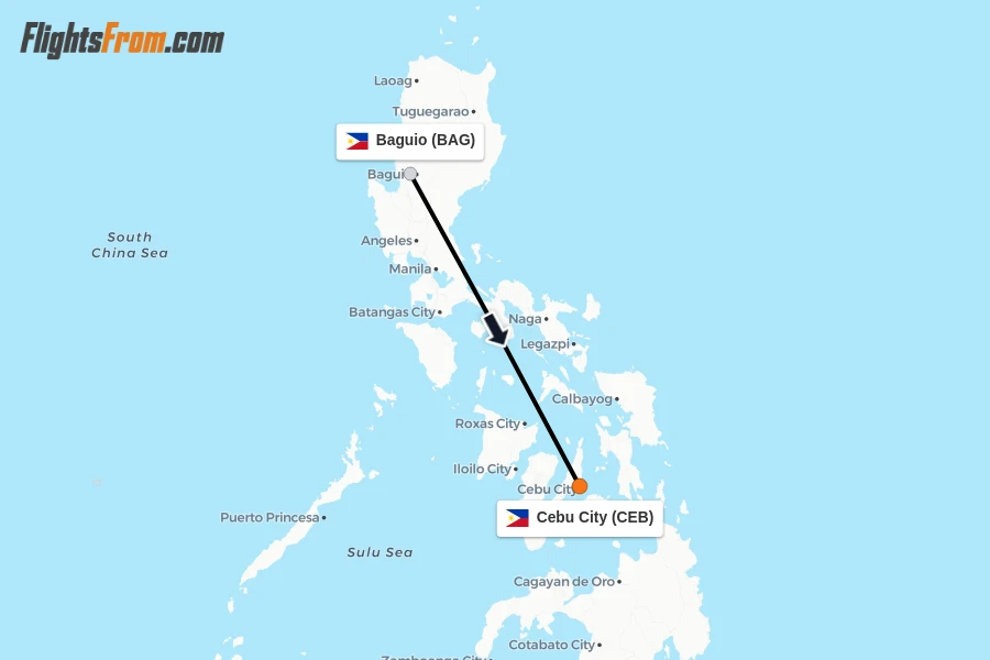 Flights from Baguio to Cebu City route map