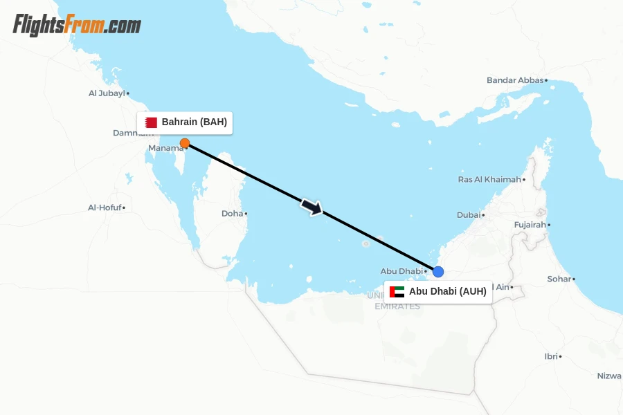 Flights from Bahrain to Abu Dhabi route map