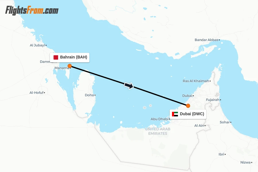 Flights from Bahrain to Dubai route map
