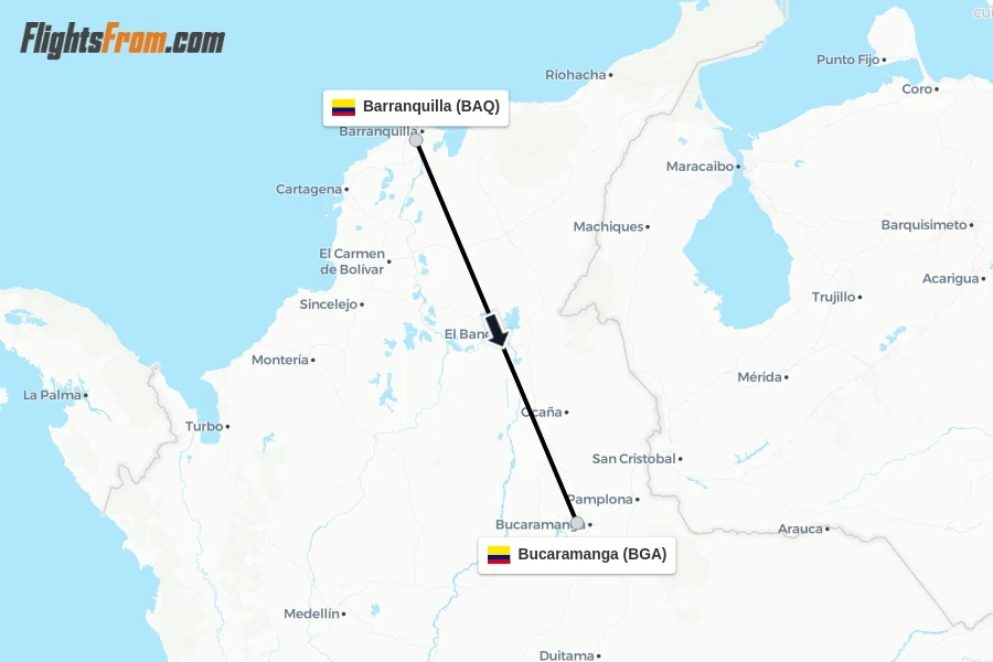 Flights from Barranquilla to Bucaramanga route map