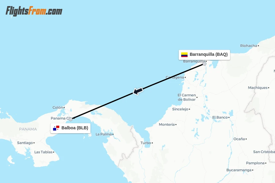 Flights from Barranquilla to Balboa route map