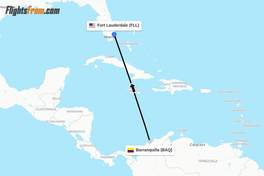Flights from Barranquilla to Fort Lauderdale route map