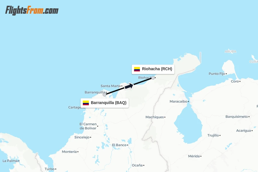 Flights from Barranquilla to Riohacha route map