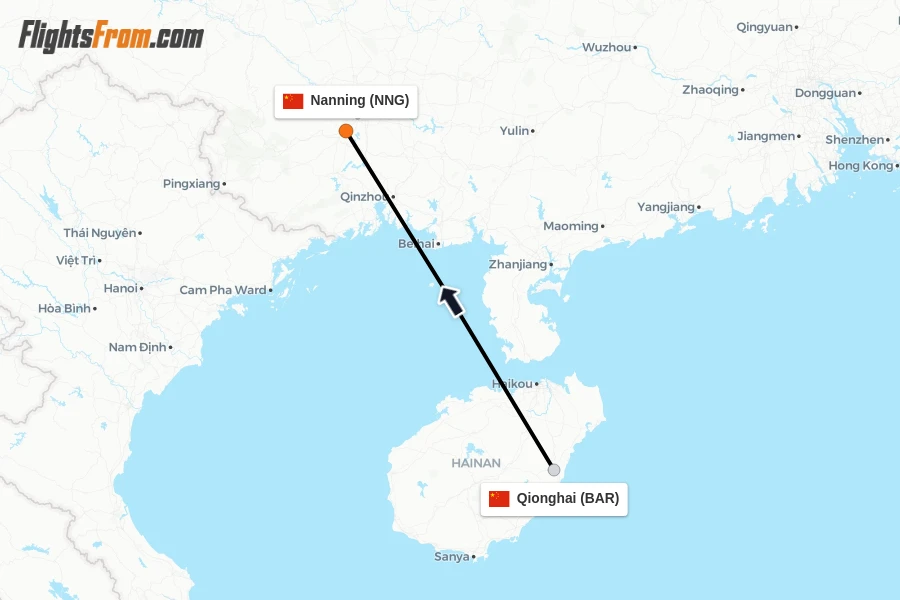 Flights from Qionghai to Nanning route map