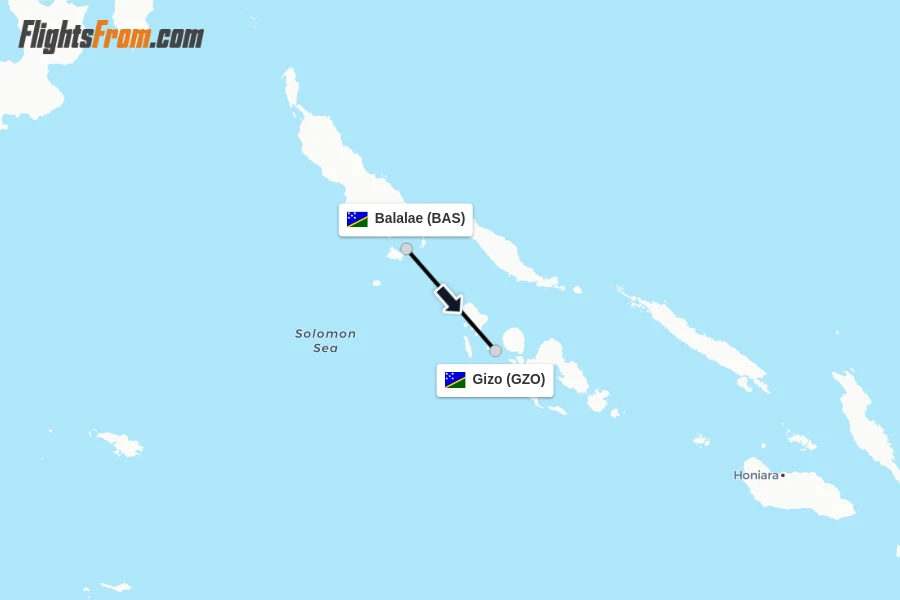 Flights from Balalae to Gizo route map