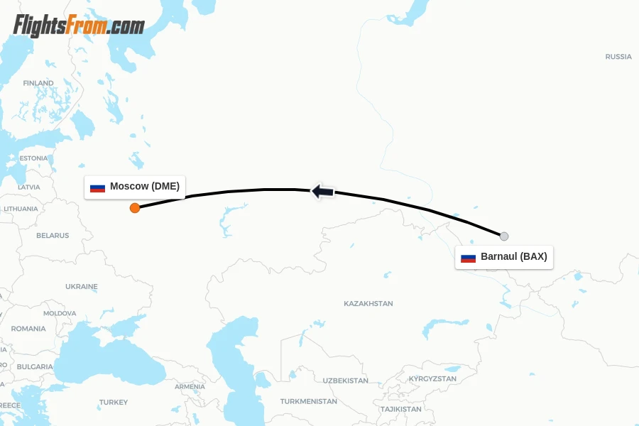 Flights from Barnaul to Moscow route map