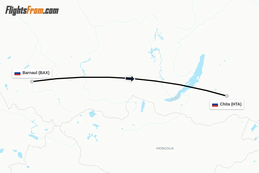 Flights from Barnaul to Chita route map