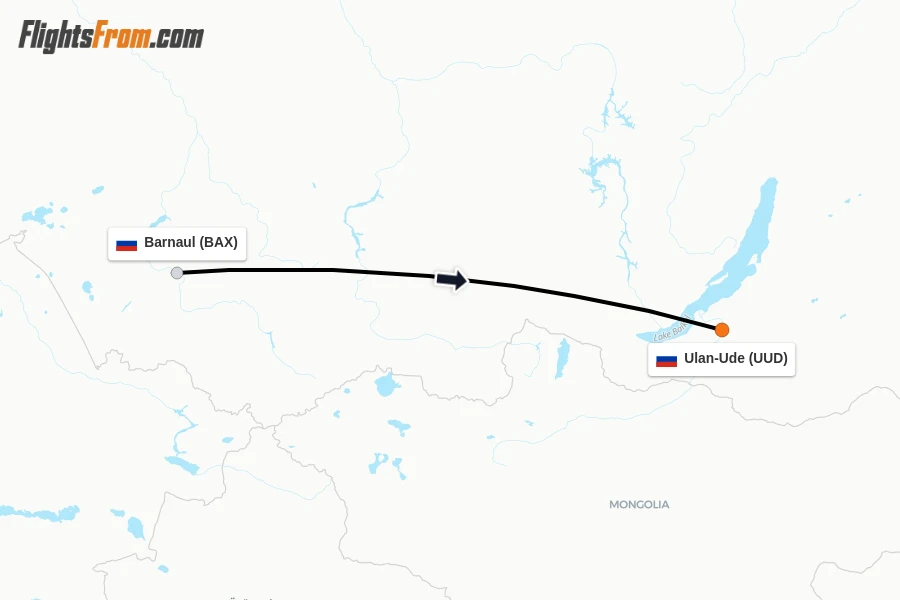 Flights from Barnaul to Ulan-Ude route map