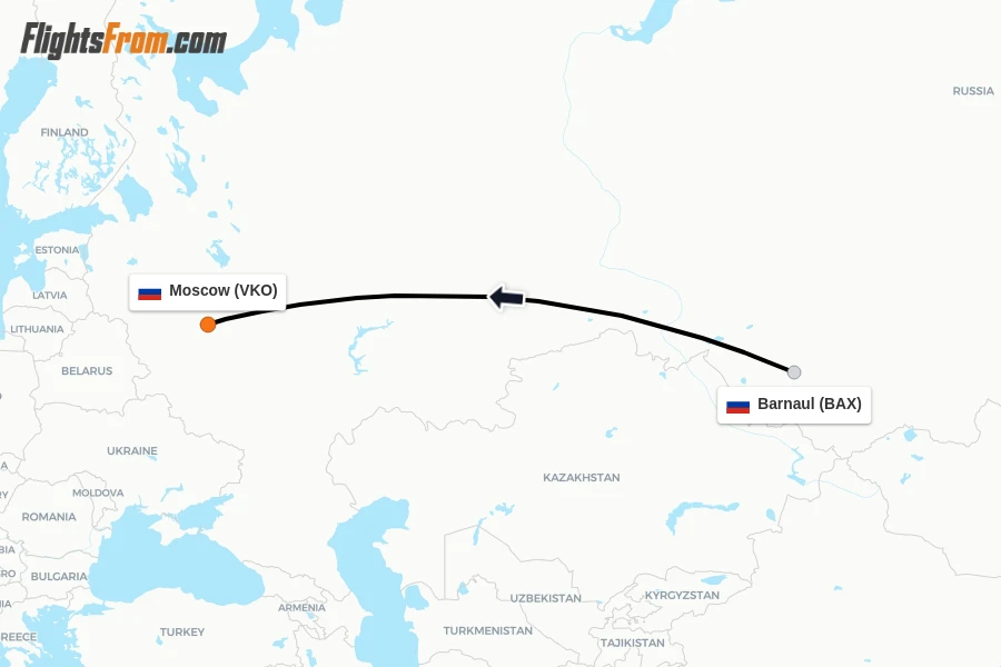 Flights from Barnaul to Moscow route map