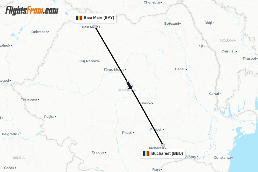 Flights from Baia Mare to Bucharest route map