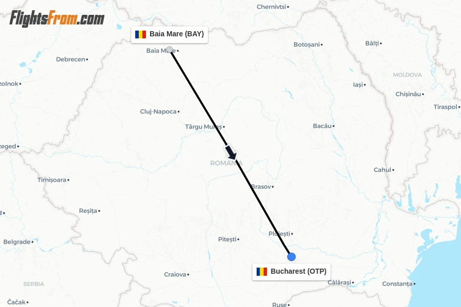 Flights from Baia Mare to Bucharest route map
