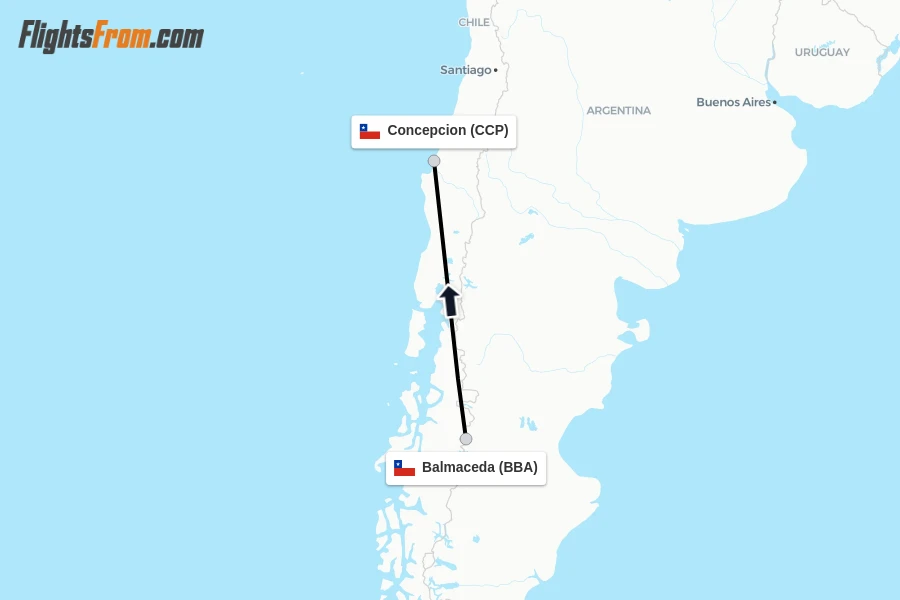 Flights from Balmaceda to Concepcion route map