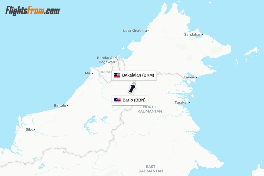 Flights from Bario to Bakalalan route map