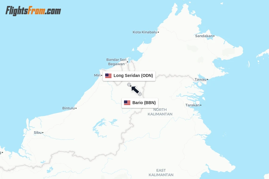 Flights from Bario to Long Seridan route map
