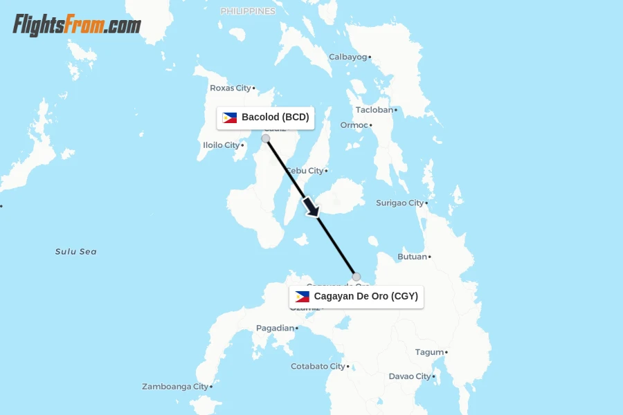 Flights from Bacolod to Cagayan De Oro route map