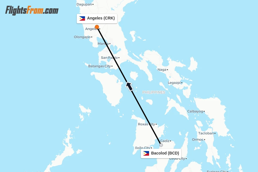 Flights from Bacolod to Angeles route map