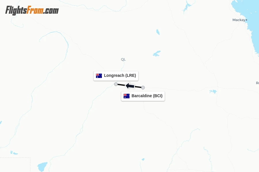 Flights from Barcaldine to Longreach route map