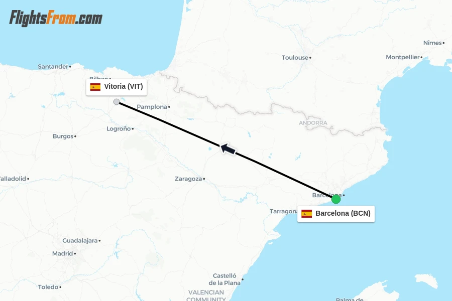Flights from Barcelona to Vitoria route map