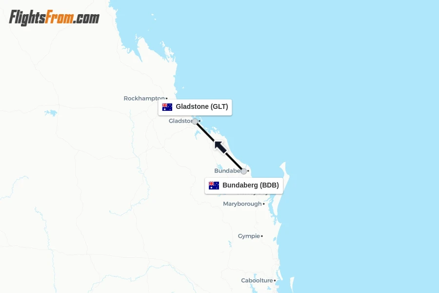 Flights from Bundaberg to Gladstone route map