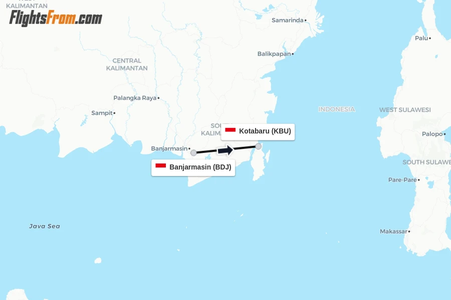 Flights from Banjarmasin to Kotabaru route map