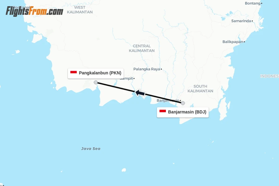 Flights from Banjarmasin to Pangkalanbun route map