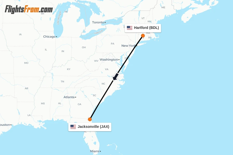 Flights from Hartford to Jacksonville route map