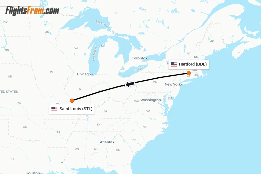 Flights from Hartford to Saint Louis route map