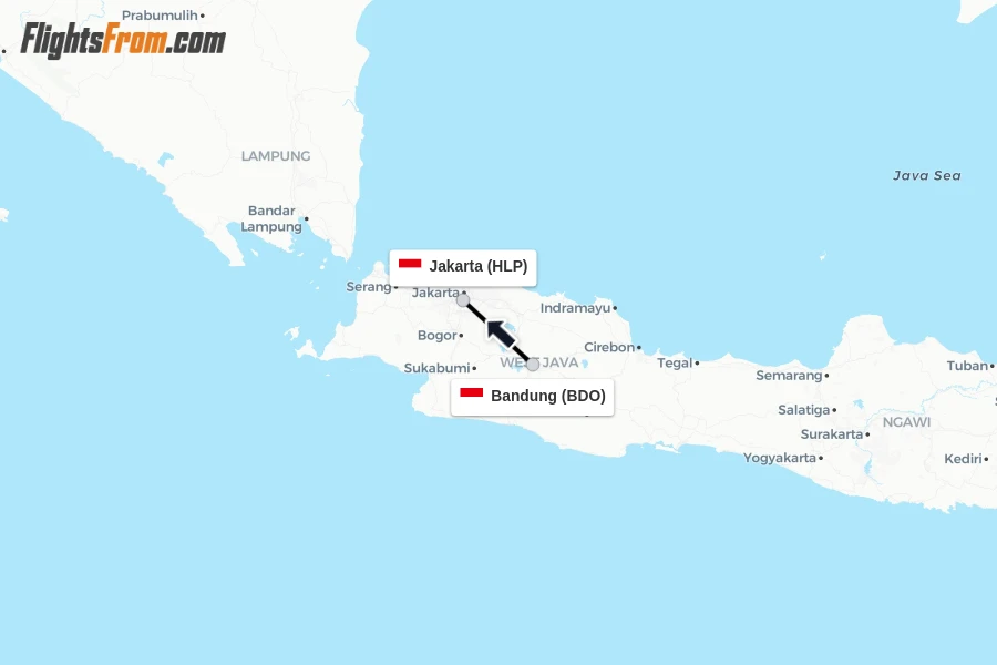 Flights from Bandung to Jakarta route map