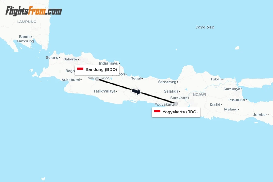 Flights from Bandung to Yogyakarta route map