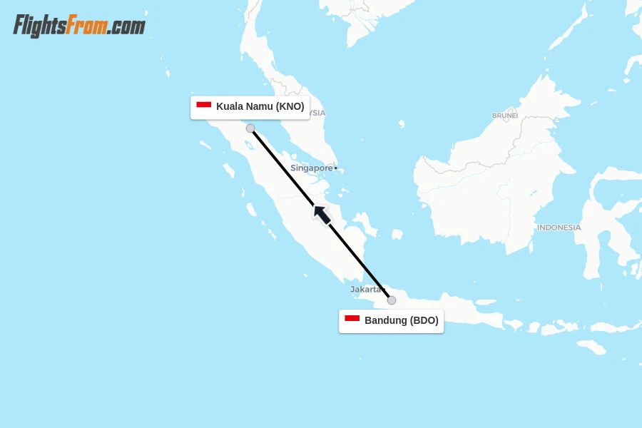 Flights from Bandung to Kuala Namu route map
