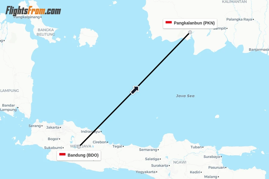 Flights from Bandung to Pangkalanbun route map