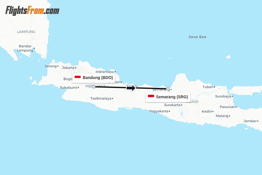 Flights from Bandung to Semarang route map