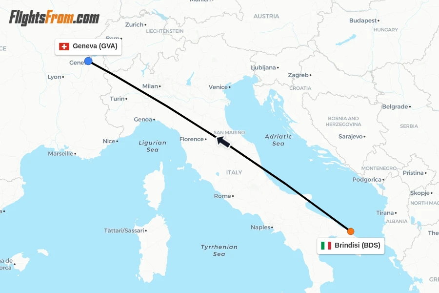 Flights from Brindisi to Geneva route map