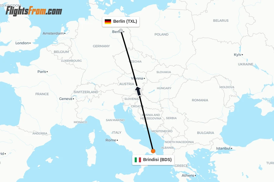 Flights from Brindisi to Berlin route map