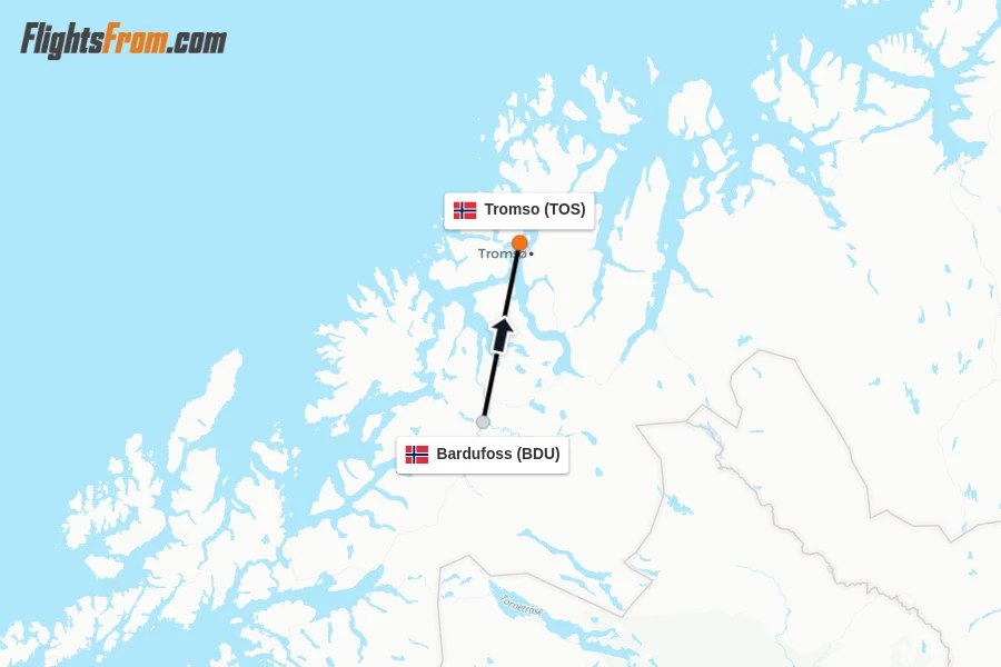 Flights from Bardufoss to Tromso route map